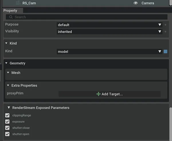 RenderStream Exposed Parameters in edit_usd.exe