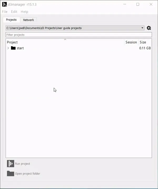 Creating a project in d3Manager
