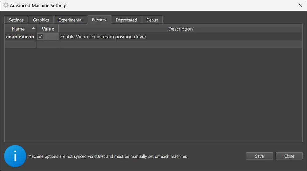Enable Vicon in d3Manager