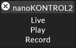 Individual device mode selection window with Live, Play and Record options