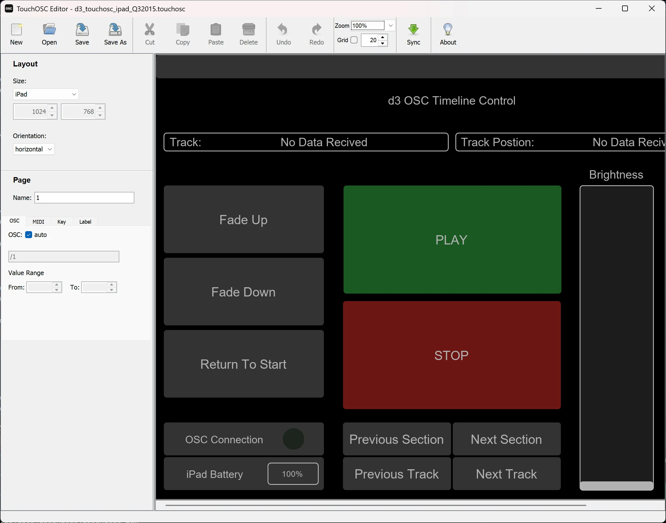 Touch OSC layout