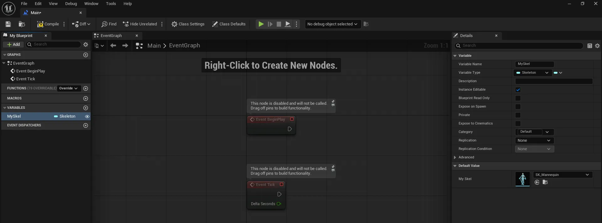 Setting up the skeleton variable