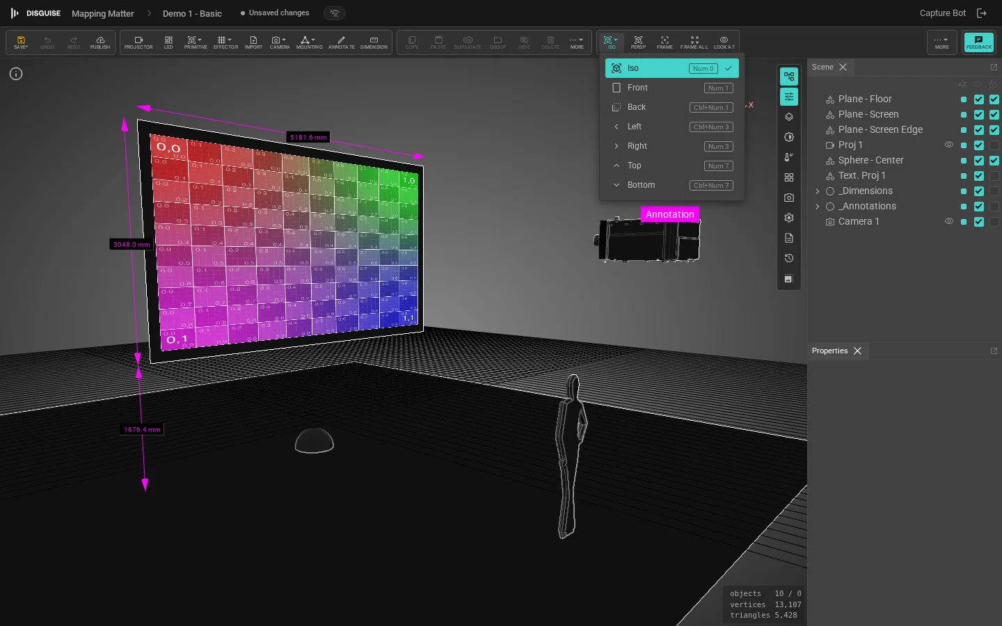 Camera views strip in the toolbar